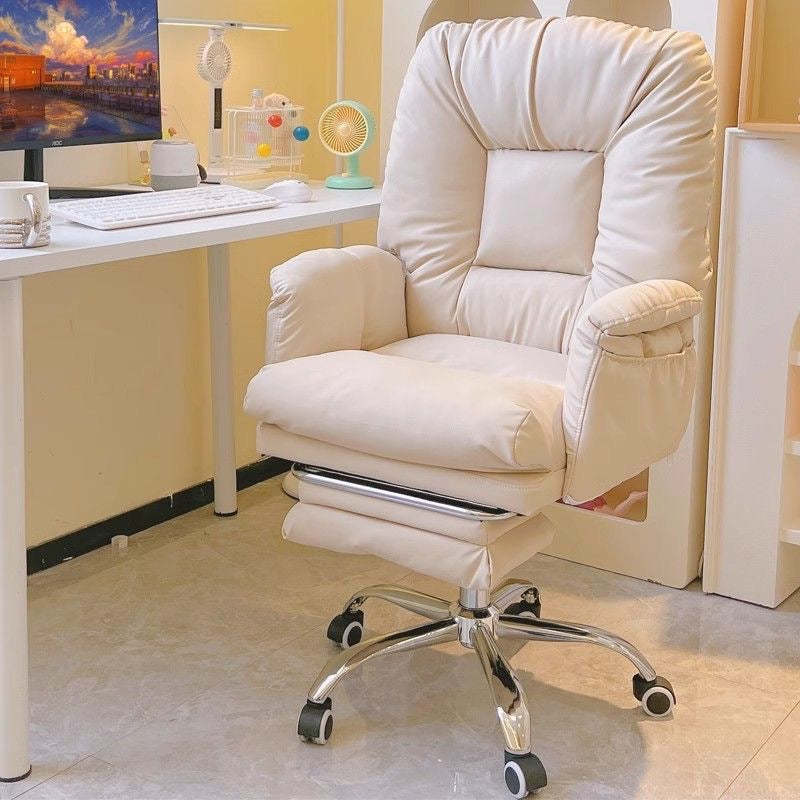 Modern Sticky Tech Fabric Metal Desk Chair — Beige