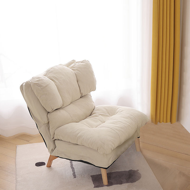 Minimalist Foldable Tech Fabric Accent Chair — With Footrest / Khaki + Cotton Linen