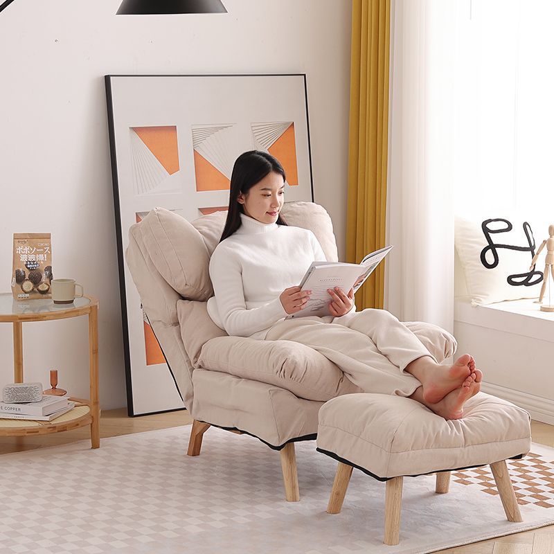 Minimalist Foldable Tech Fabric Accent Chair — Without Footrest / Beige + Cotton Linen