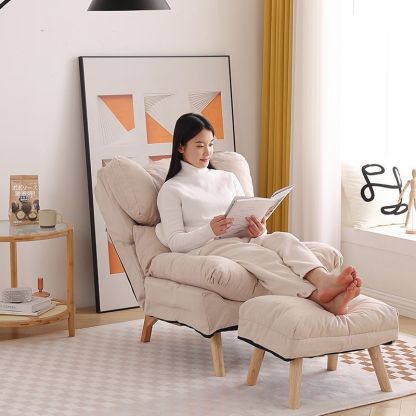 Minimalist Foldable Tech Fabric Accent Chair — Without Footrest / Beige + Cotton Linen