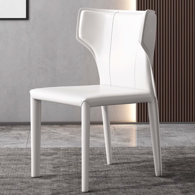 Scandinavian Bullhead Leather Metal Dining Chair — White
