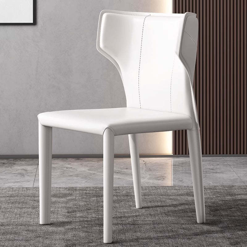 Scandinavian Bullhead Leather Metal Dining Chair — White