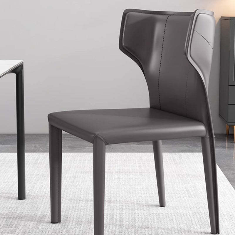 Scandinavian Bullhead Leather Metal Dining Chair — Black