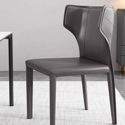 Scandinavian Bullhead Leather Metal Dining Chair — Black