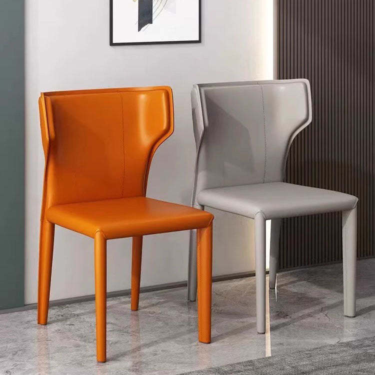 Scandinavian Bullhead Leather Metal Dining Chair — Light Blue