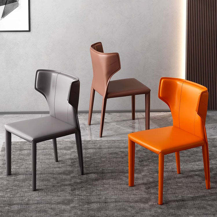 Scandinavian Bullhead Leather Metal Dining Chair — Light Gray