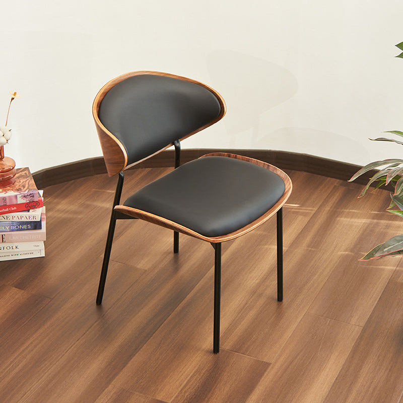 Modern Curved Leather Metal Dining Chair