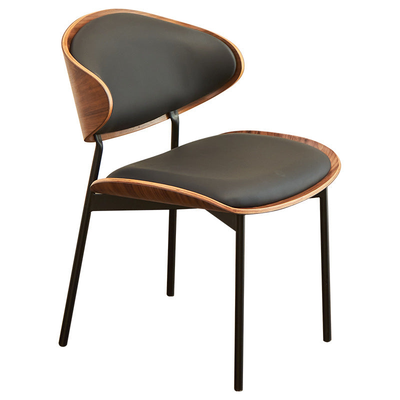 Modern Curved Leather Metal Dining Chair