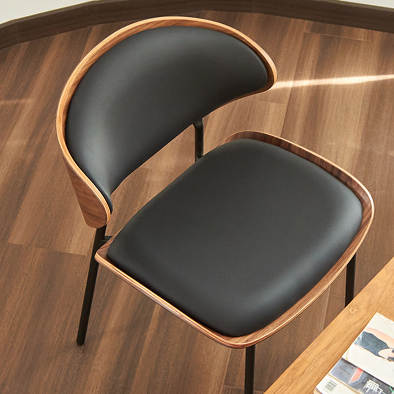 Modern Curved Leather Metal Dining Chair