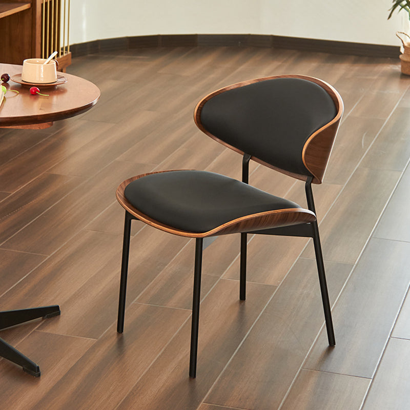 Modern Curved Leather Metal Dining Chair