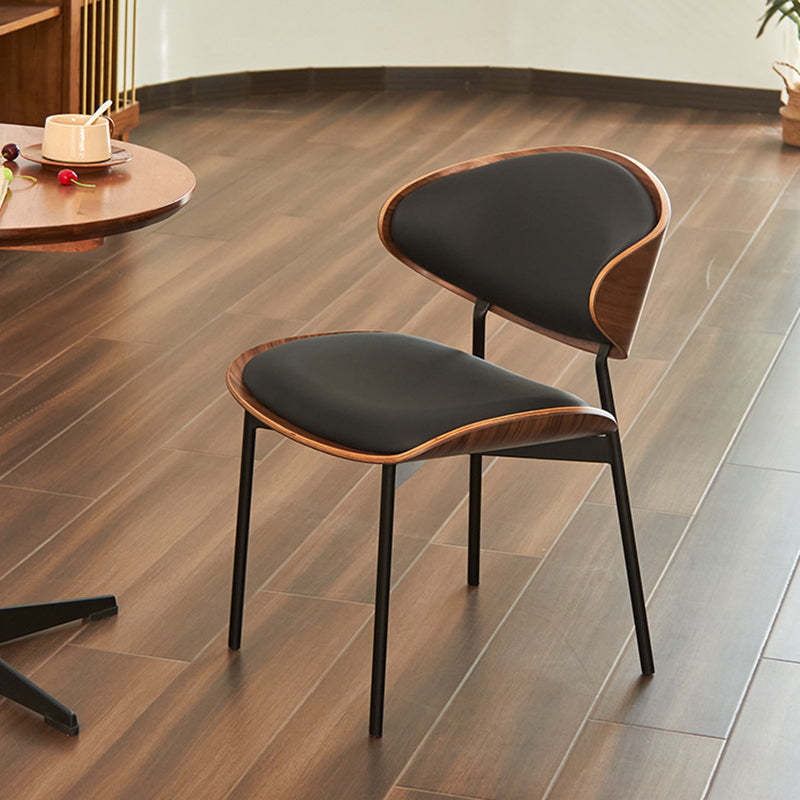 Modern Curved Leather Metal Dining Chair