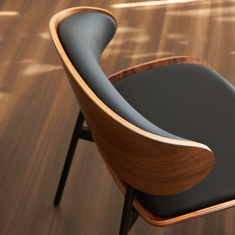 Modern Curved Leather Metal Dining Chair