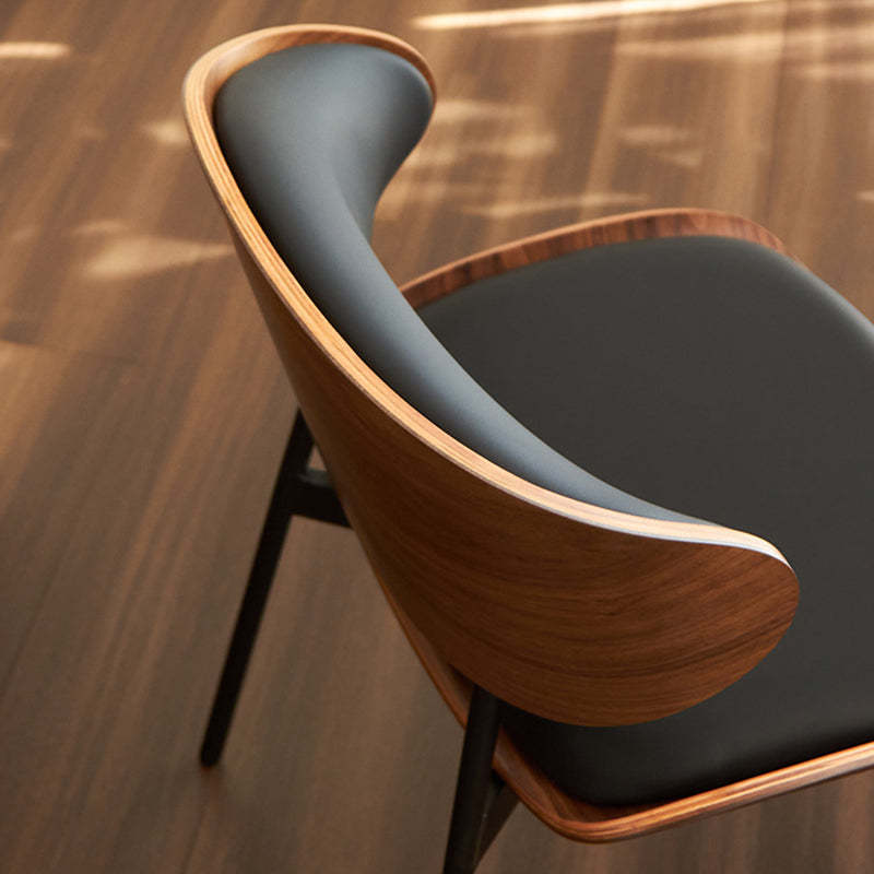 Modern Curved Leather Metal Dining Chair