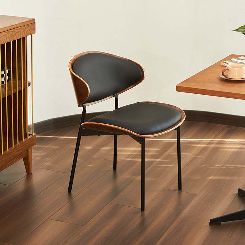 Modern Curved Leather Metal Dining Chair