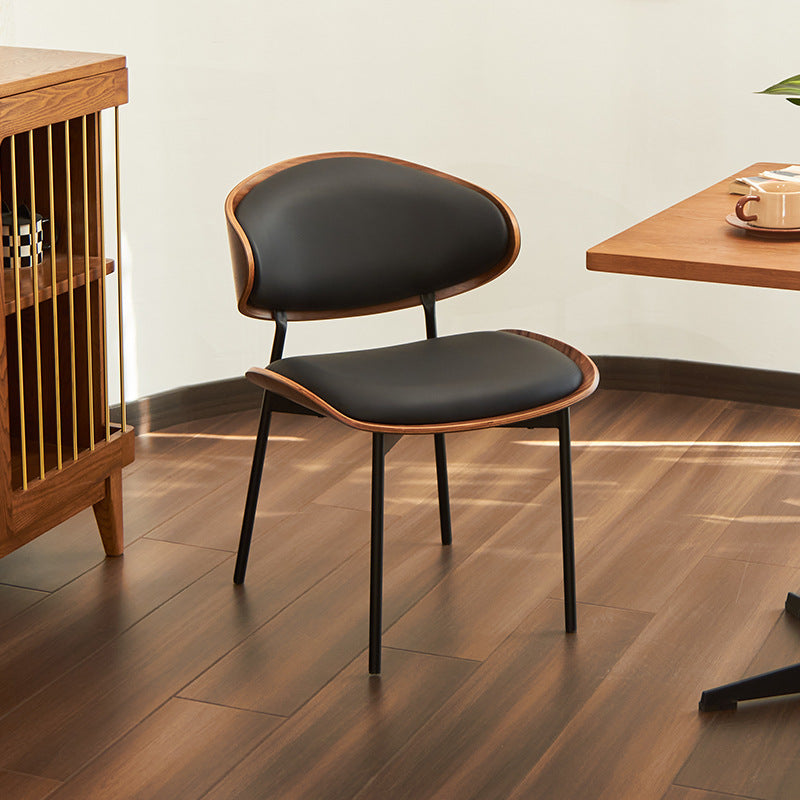 Modern Curved Leather Metal Dining Chair