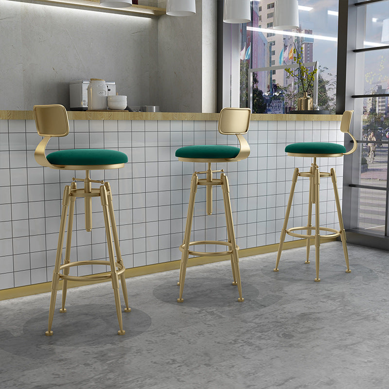 Scandinavian Liftable Leather Iron Solid Wood Bar Stool — White