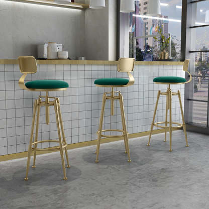 Scandinavian Liftable Leather Iron Solid Wood Bar Stool — White