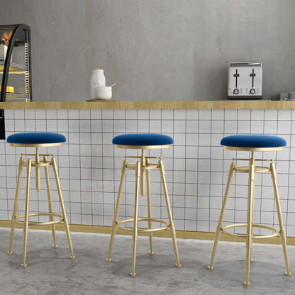Scandinavian Liftable Leather Iron Solid Wood Bar Stool — Black