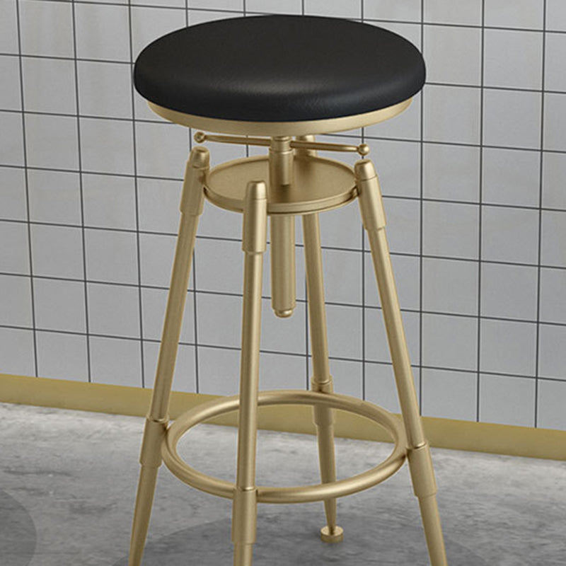 Scandinavian Liftable Leather Iron Solid Wood Bar Stool — Pink
