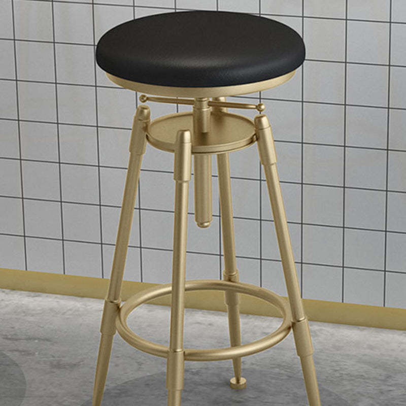 Scandinavian Liftable Leather Iron Solid Wood Bar Stool — Pink