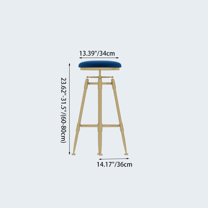 Scandinavian Liftable Leather Iron Solid Wood Bar Stool — Green