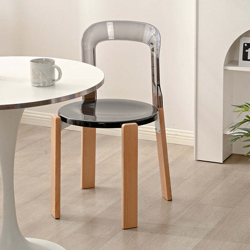 Chinese Curved Wood Dining Chair — White / Amber