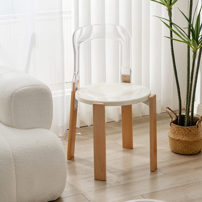 Chinese Curved Wood Dining Chair — White / Tea Color