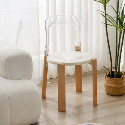 Chinese Curved Wood Dining Chair — White / Tea Color