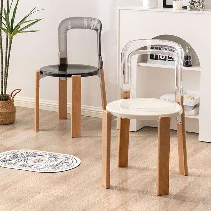 Chinese Curved Wood Dining Chair — White / Amber