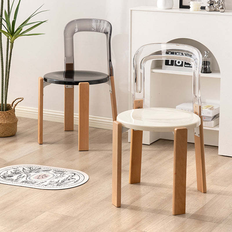 Chinese Curved Wood Dining Chair — White / Amber