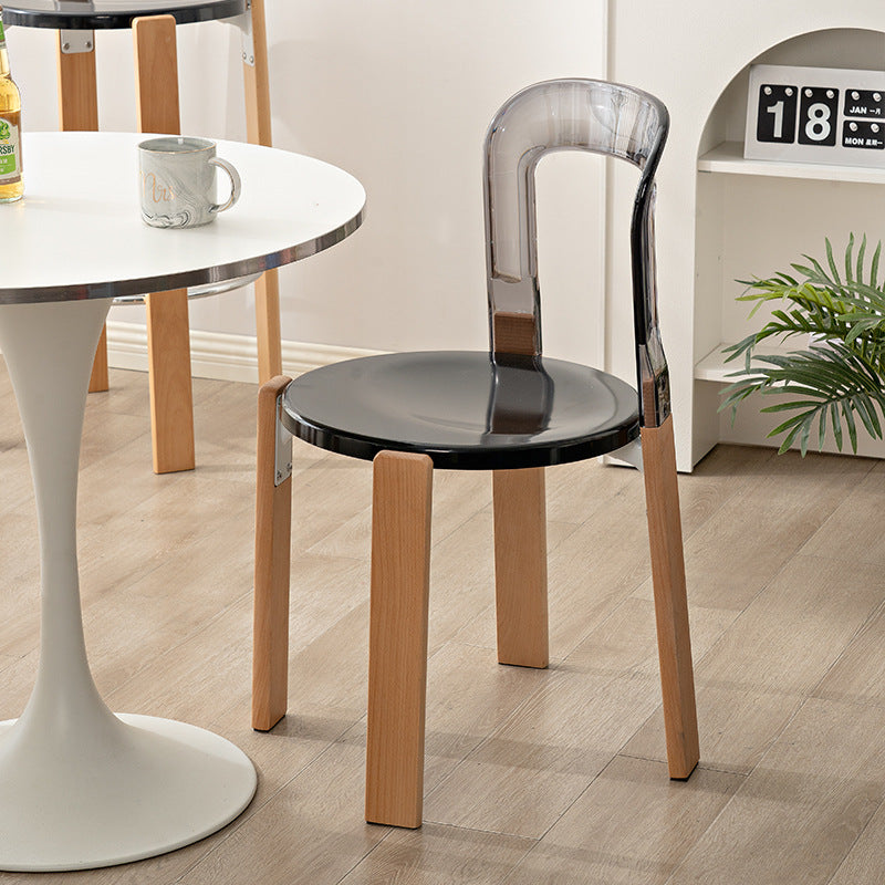 Chinese Curved Wood Dining Chair — Black / Amber