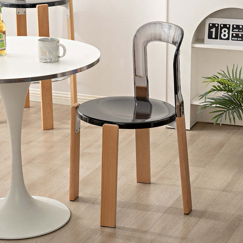 Chinese Curved Wood Dining Chair — Black / Amber