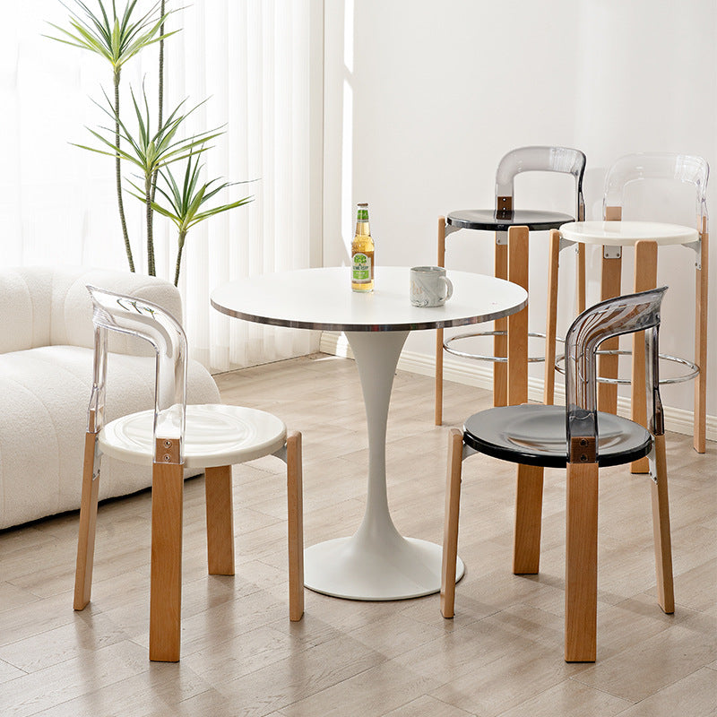 Chinese Curved Wood Dining Chair — Black / Tea Color
