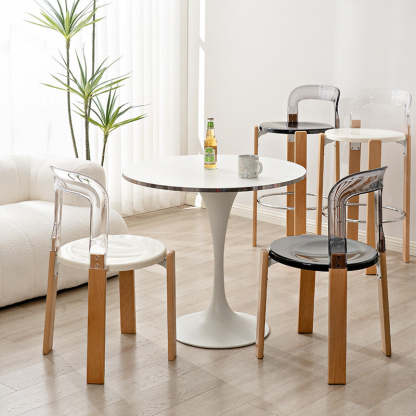 Chinese Curved Wood Dining Chair — Black / Tea Color
