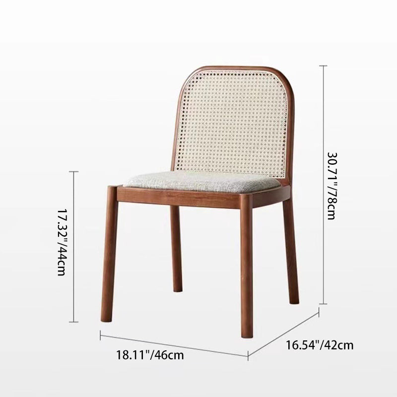 Chinese Linen Dining Chair — Walnut Color & Lambswool