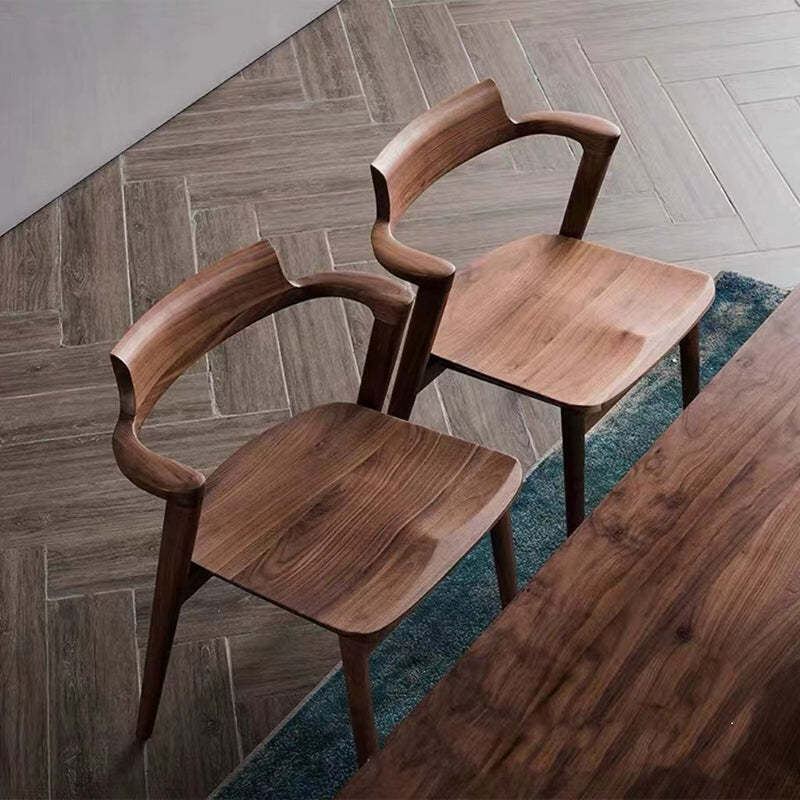Scandinavian Curved Rounded Wood Dining Chair — Walnut Color