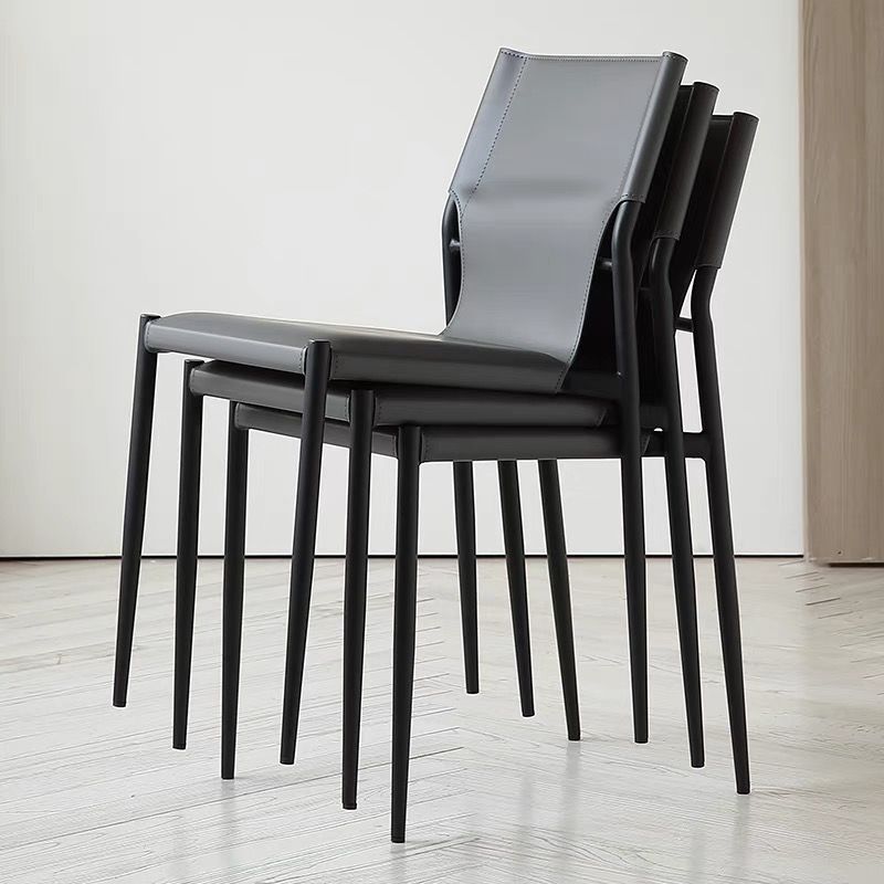 Scandinavian Saddle Leather Dining Chair with Back