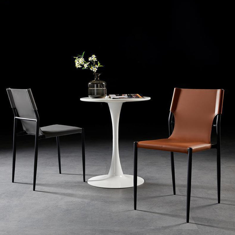 Scandinavian Saddle Leather Dining Chair with Back — Brown