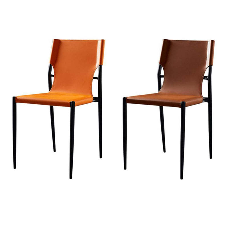 Scandinavian Saddle Leather Dining Chair with Back