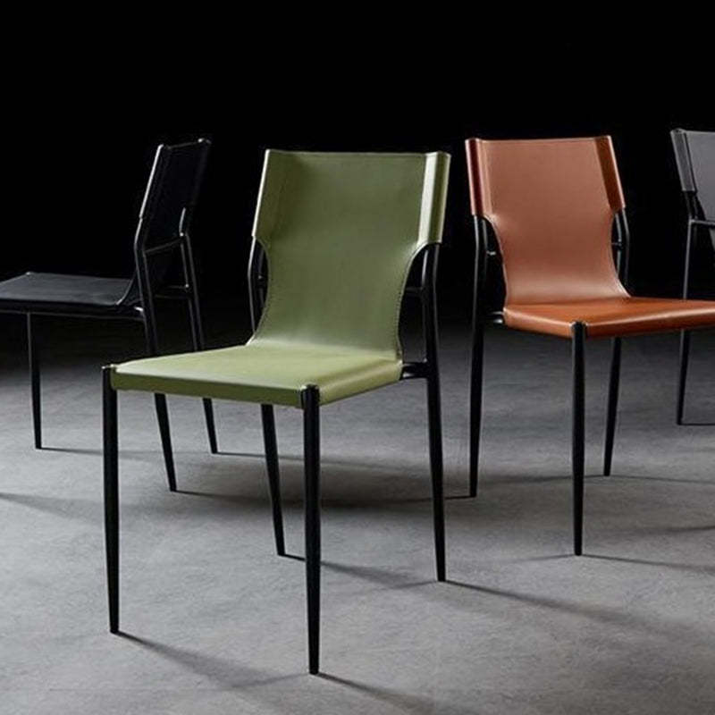 Scandinavian Saddle Leather Dining Chair with Back — Green