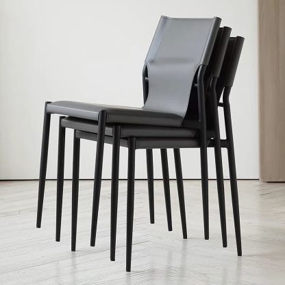 Scandinavian Saddle Leather Dining Chair with Back