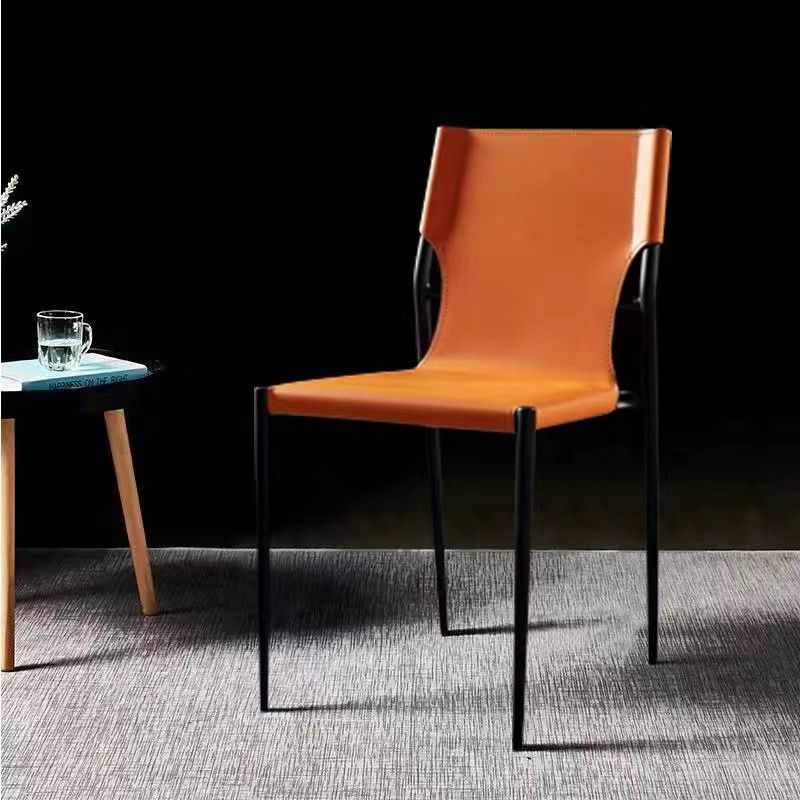 Scandinavian Saddle Leather Dining Chair with Back
