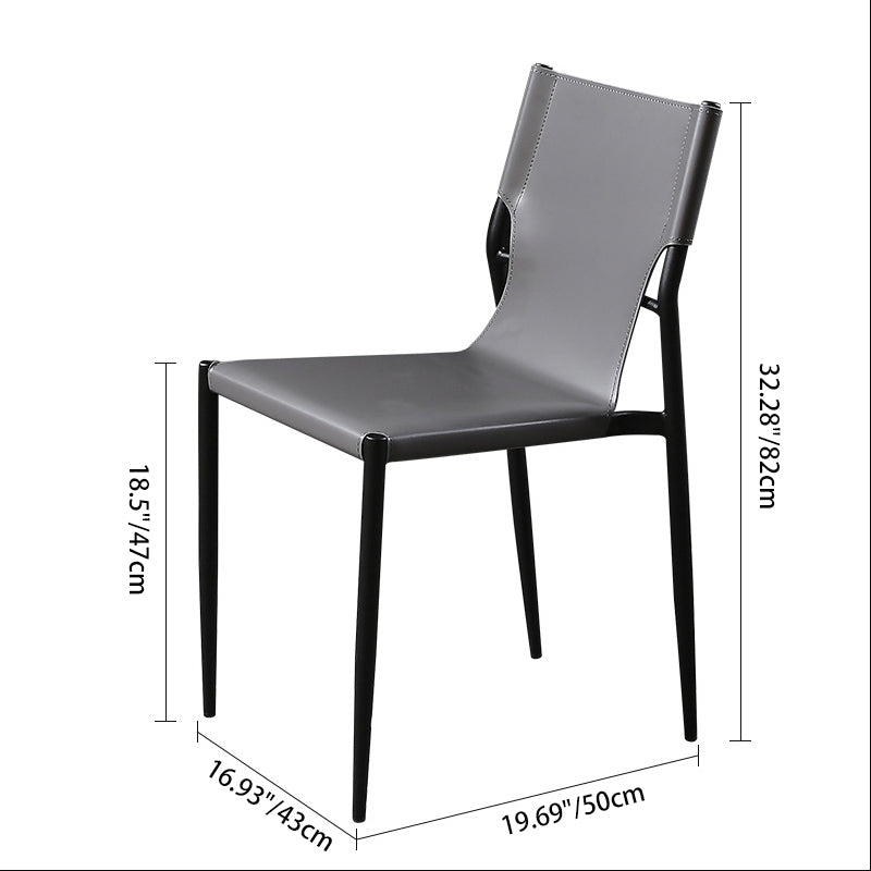 Scandinavian Saddle Leather Dining Chair with Back — Gray