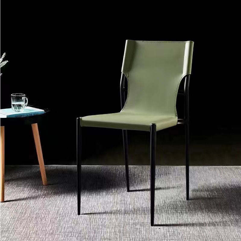 Scandinavian Saddle Leather Dining Chair with Back