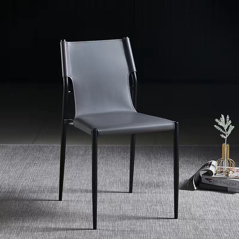 Scandinavian Saddle Leather Dining Chair with Back