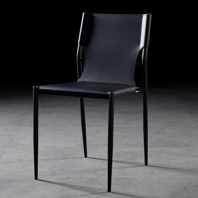 Scandinavian Saddle Leather Dining Chair with Back