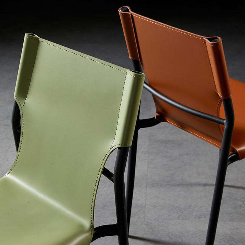 Scandinavian Saddle Leather Dining Chair with Back — Black