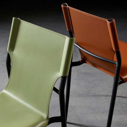 Scandinavian Saddle Leather Dining Chair with Back — Black