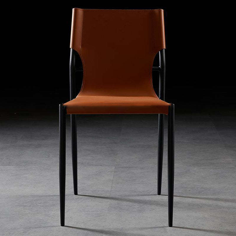 Scandinavian Saddle Leather Dining Chair with Back