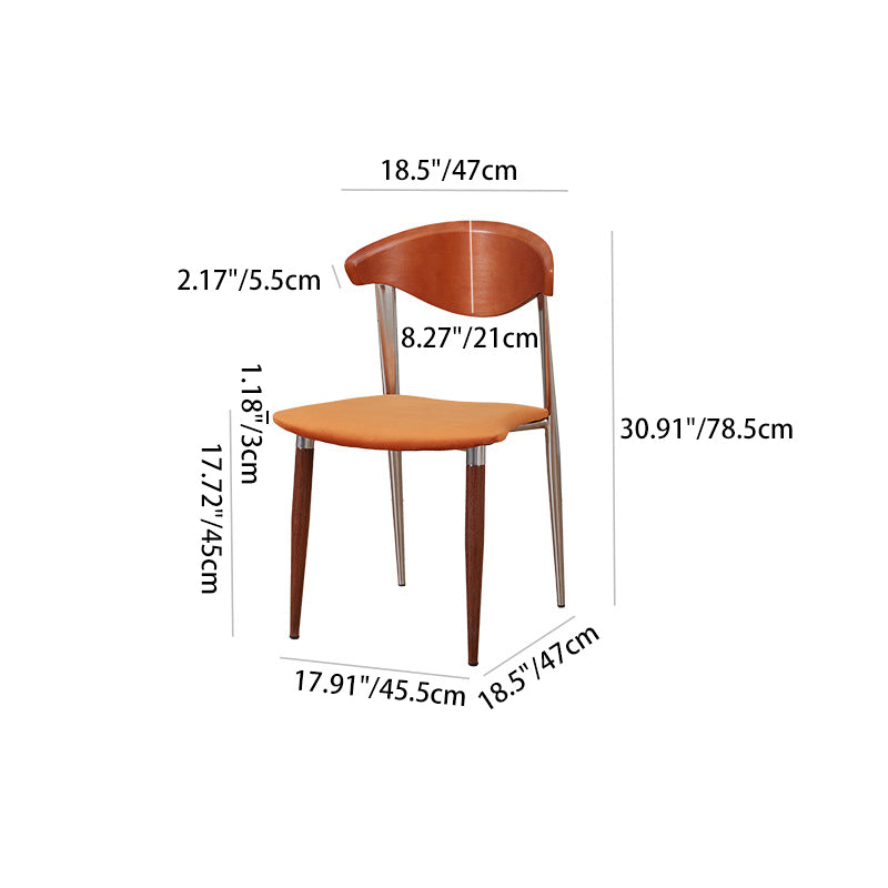 Vintage Cowl Bend Fabric Metal Dining Chair — Wood Color / Blue